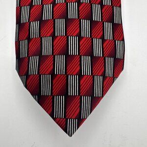 Giorgio Brutini 100% Silk Tie Red Black White Checkered Stripes Geometric